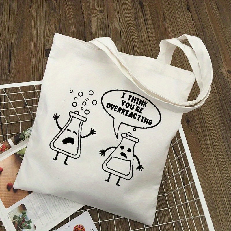 Medical Lab Day - White Canvas Tote Bag Cartoon Chemistry